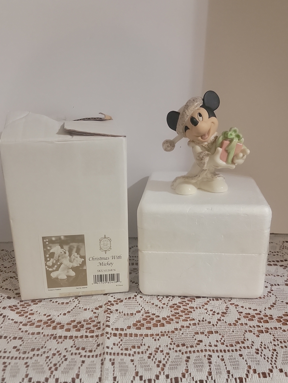 Lenox-Disney Cream and Black Mickey Mouse Holiday Figurine with Pastel Gift